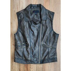 Vegan Leather Vest Medium Brown Distressed Motorcycle Zip Up Western Faux Fitted